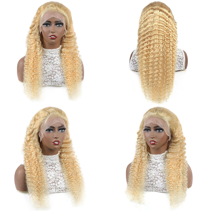 Deep Curly Hd Transparent 613 Blonde Lace Front Wig