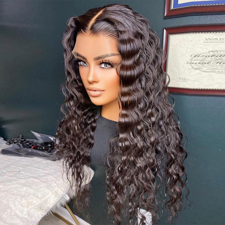 Pre Plucked Deep Curly 13*6 Lace Front Human Hair Wigs