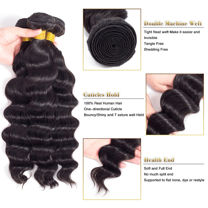 Loose Deep Wave 3 Bundles with 4*4 Lace Closure