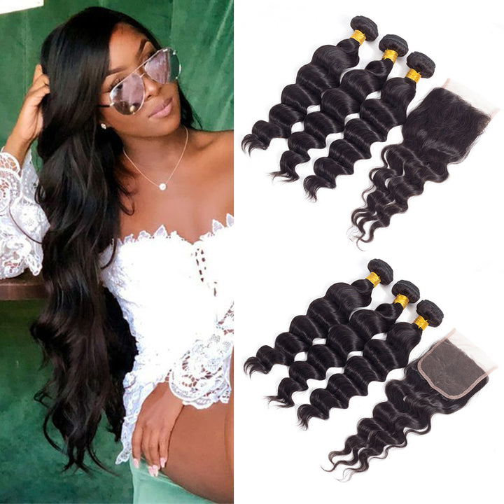 Loose Deep Wave 3 Bundles with 4*4 Lace Closure