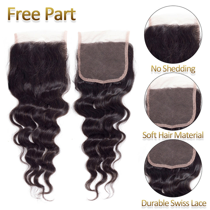 Loose Deep Wave 3 Bundles with 4*4 Lace Closure